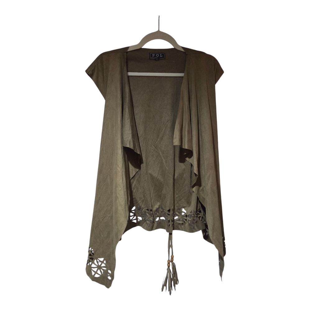 Poof! Women's Tan Open Front Sweater